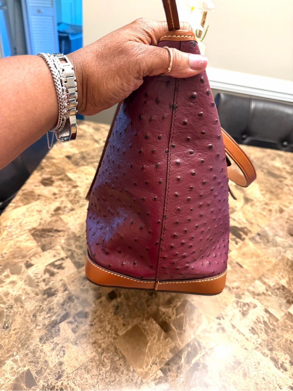 Dooney & Bourke Ostrich Large Tote in Burgundy - Picture 5 of 14